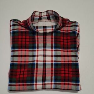 Lands' End Red Green Plaid Turtleneck